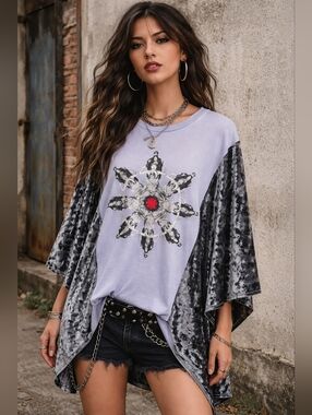 Upcycled Red Hot Chili Peppers Band Tee With Velevet Sleeves